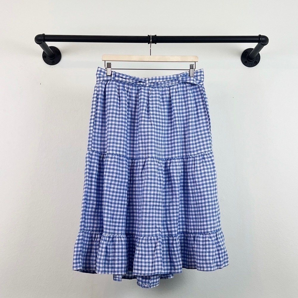 NWT Polo Ralph Lauren Linen Gingham Tiered Midi Skirt Blue/White - Picture 8 of 9